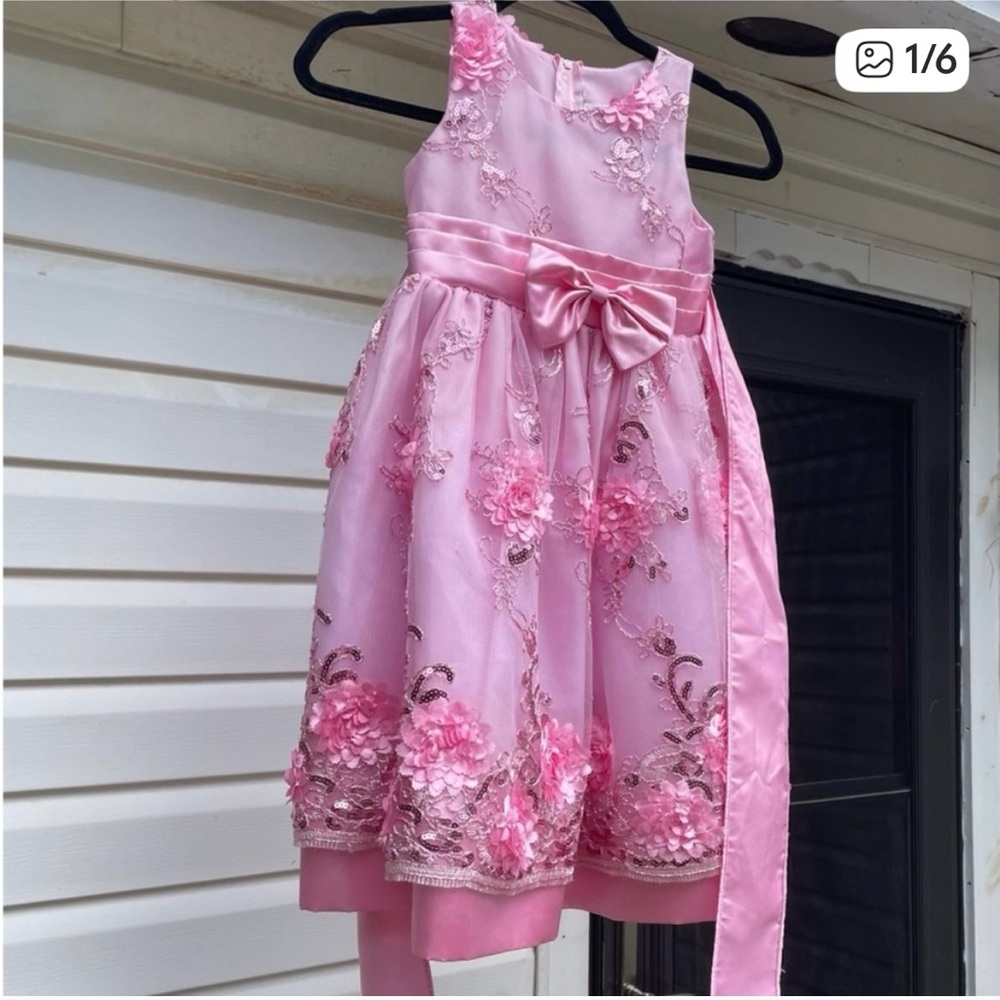 Elegant Pink Floral Kids Dress Size 6